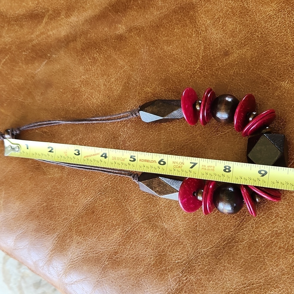BOHO Wooden Pink Brown Beaded Chunky Necklace - Picture 2 of 8